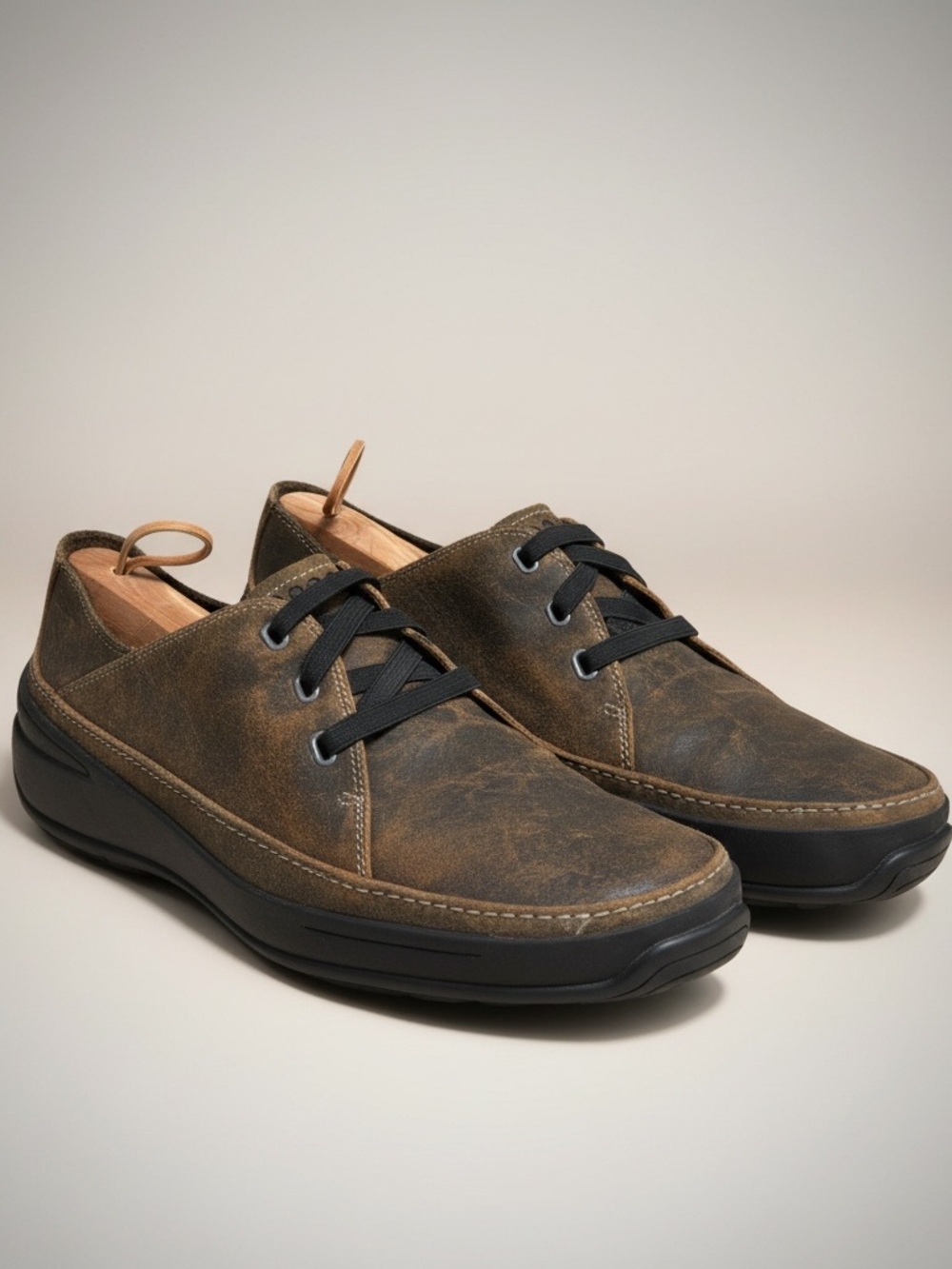 Ahnu Distressed Leather Brown Slip On Oxfords Fold Back Loafer